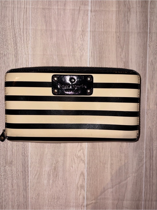 kate spade Handbags - kate spade Black and Cream Striped Zip-Around Wallet